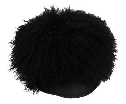 Dolce & Gabbana Chic Black Gatsby Cap in Tibet Lamb Fur - 56 cm|XS