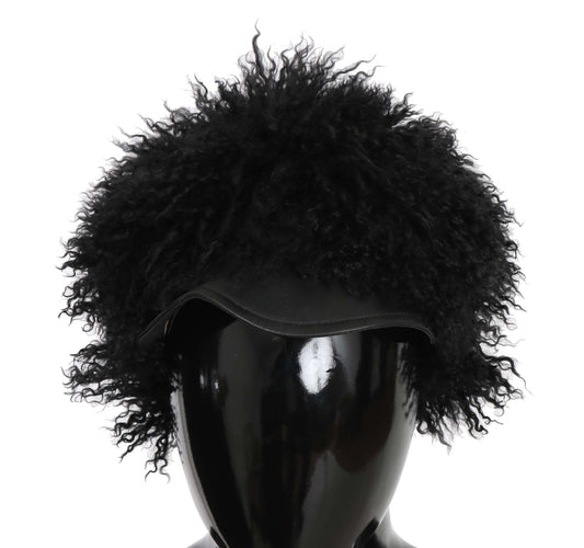 Dolce & Gabbana Chic Black Gatsby Cap in Tibet Lamb Fur - 56 cm|XS