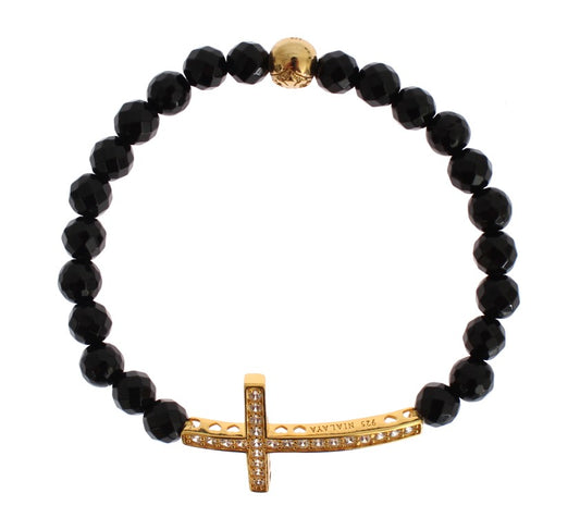 Nialaya Gold Plated Sterling Bracelet with CZ Diamond Cross - M