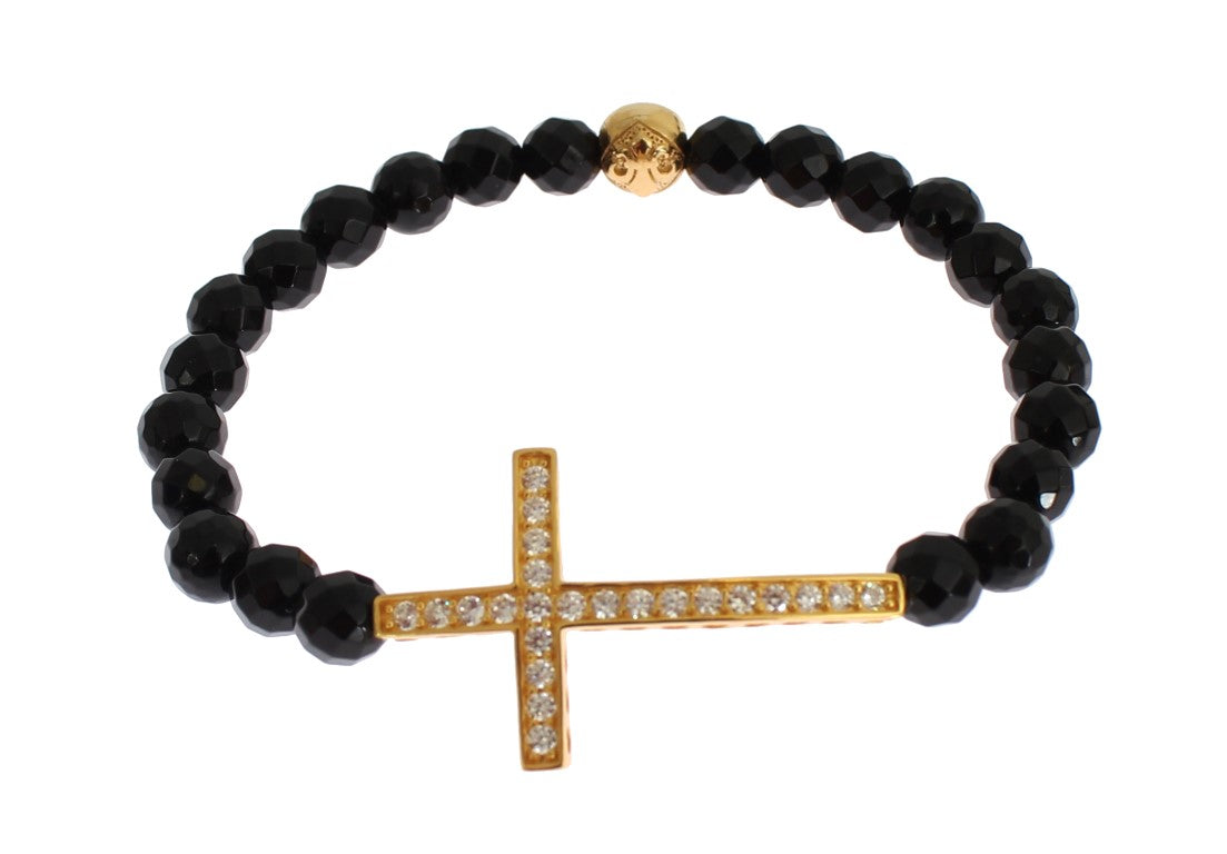 Nialaya Gold Plated Sterling Bracelet with CZ Diamond Cross - M