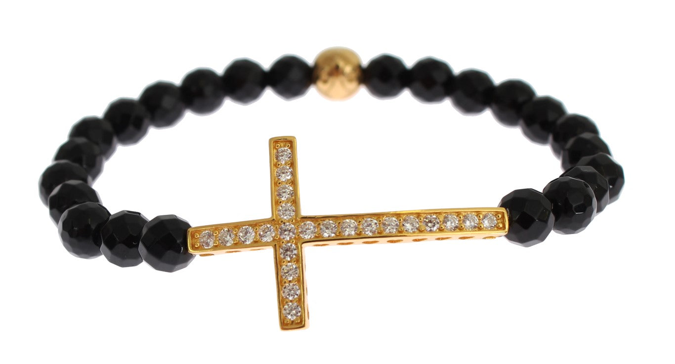 Nialaya Gold Plated Sterling Bracelet with CZ Diamond Cross - M