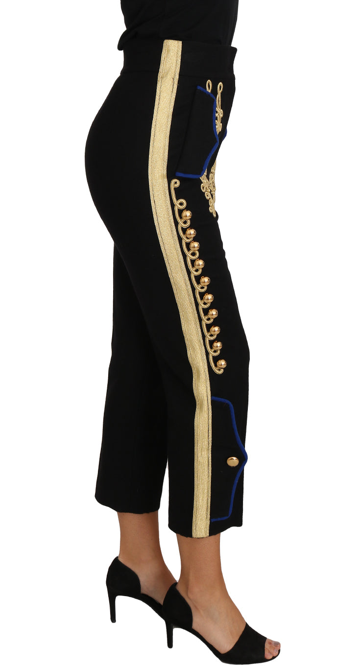 Dolce & Gabbana Elegant Black Military Embellished Pants - IT38|XS