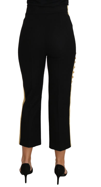 Dolce & Gabbana Elegant Black Military Embellished Pants - IT38|XS