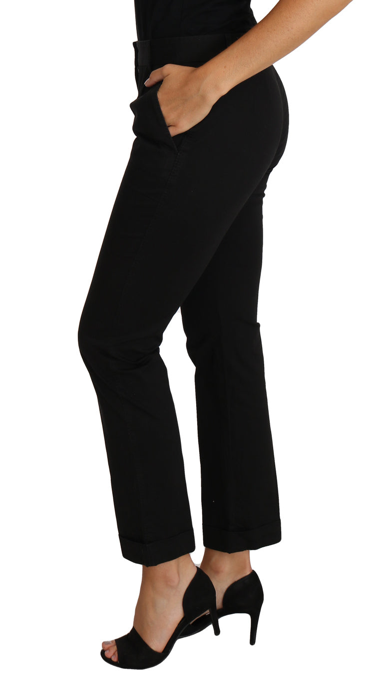 Dolce & Gabbana Elegant Black Cotton Dress Pants - IT40|S