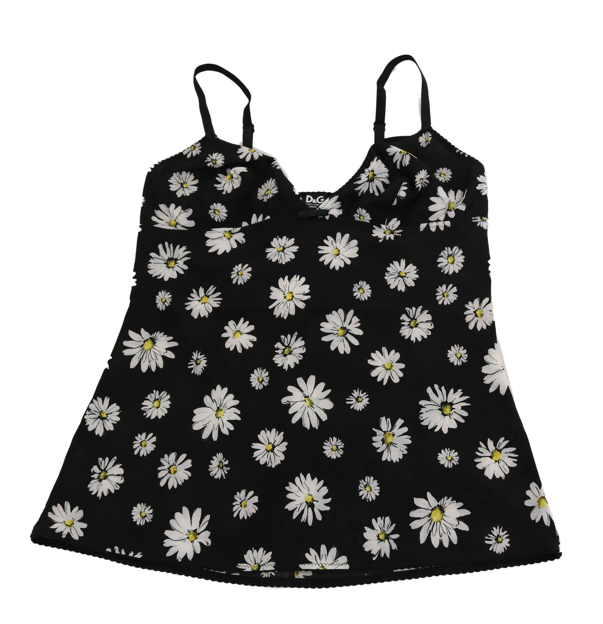 Dolce & Gabbana Elegant Black Daisy Floral Lace Chemise Dress - IT2 | S