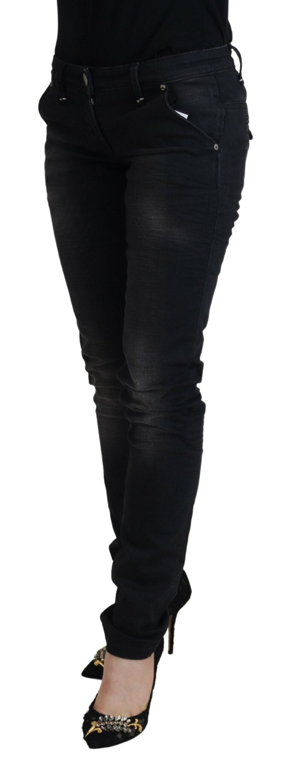 Acht Sleek Black Washed Low Waist Skinny Jeans - IT40|S