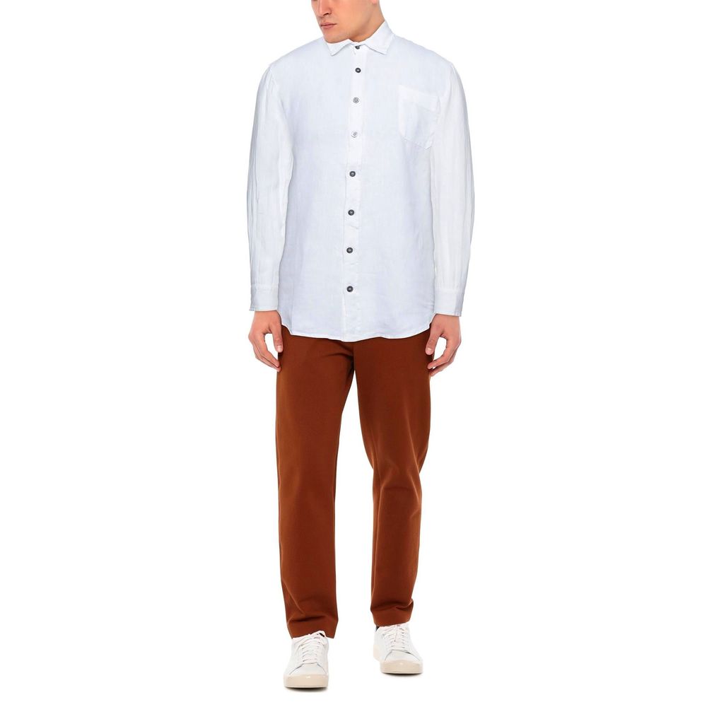 Alpha Studio Elegant White Linen Shirt for