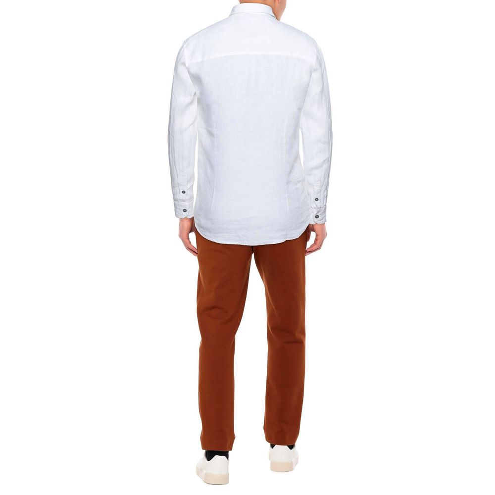 Alpha Studio Elegant White Linen Shirt for