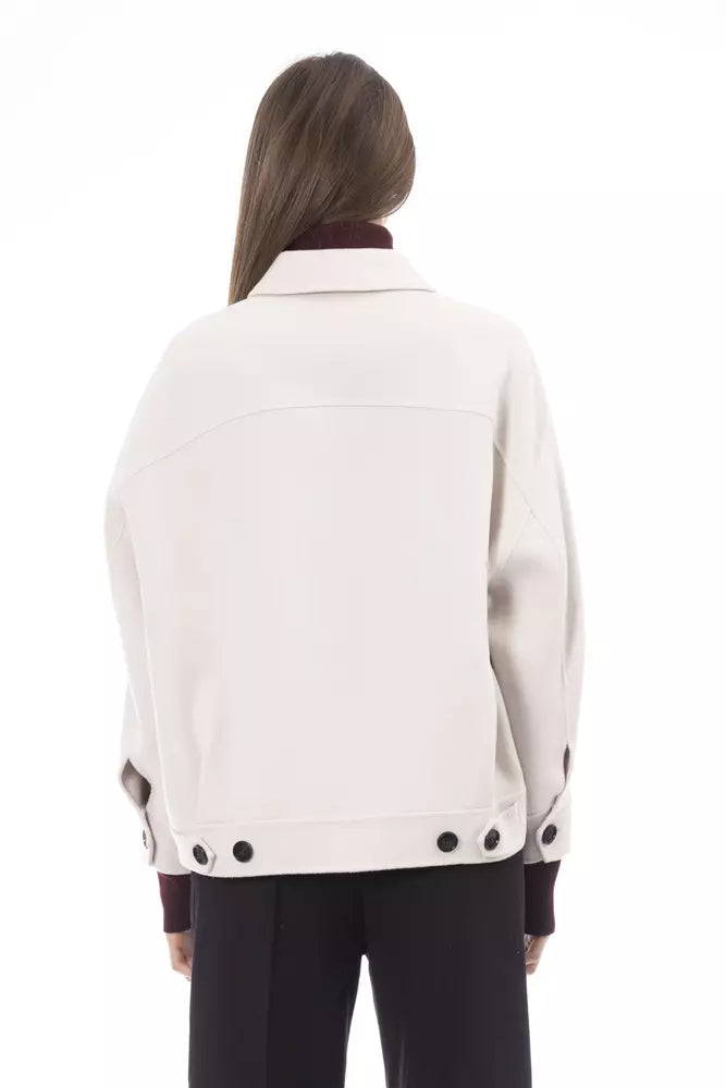 Alpha Studio Elegant White Wool Blazer Jacket - IT40|S