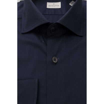 Bagutta Blue Cotton Men Shirt with French Collar