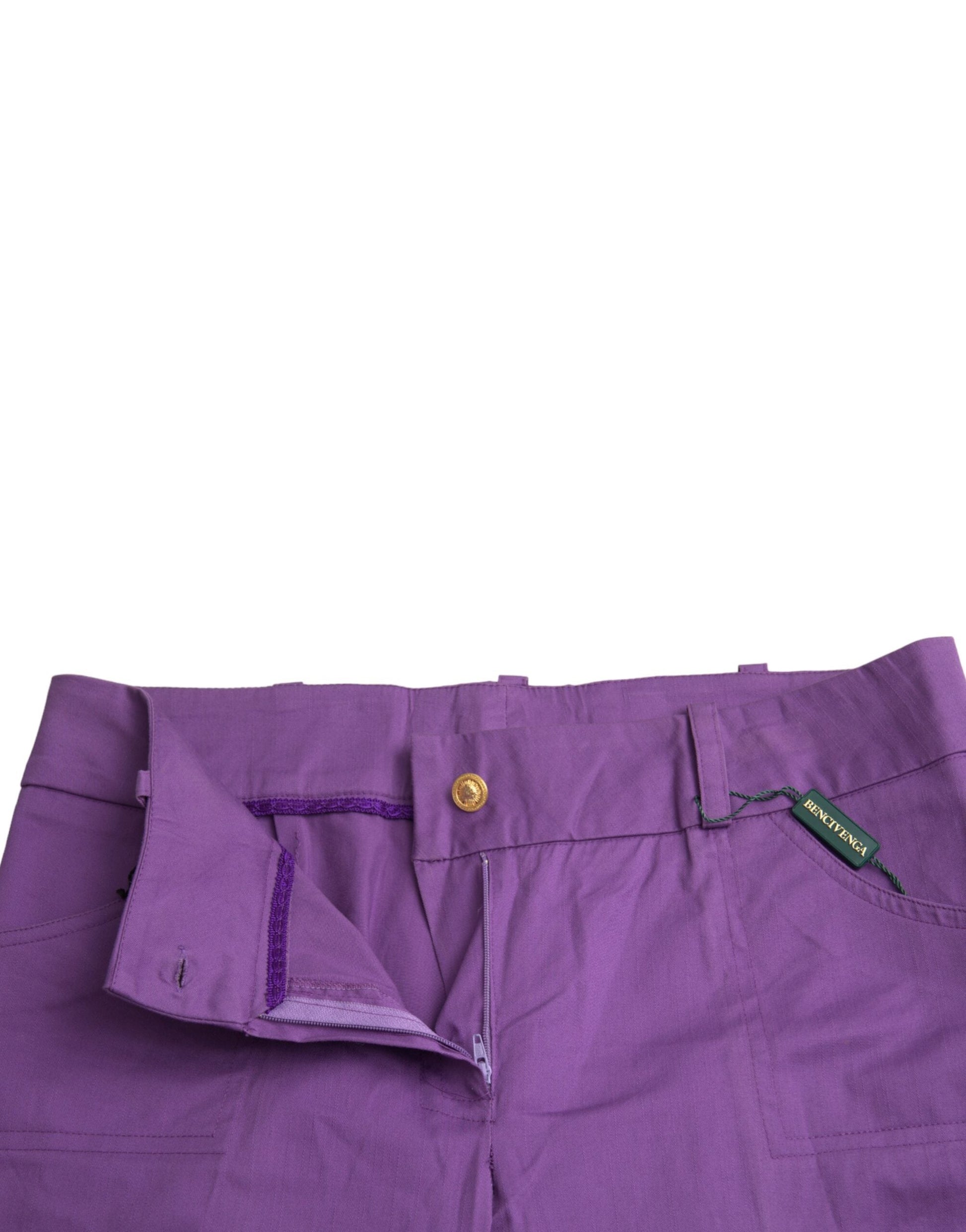 BENCIVENGA Purple Cotton MidWaist Straight Cropped Pants - IT48|XXL