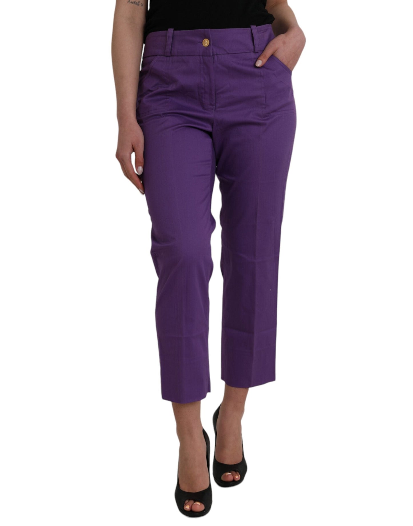 BENCIVENGA Purple Cotton MidWaist Straight Cropped Pants - IT48|XXL