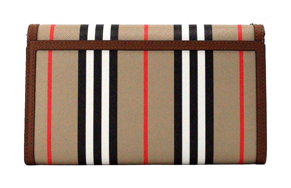 Burberry Hannah Icon Stripe Archive Tan E-Canvas Leather Wallet Crossbody Bag