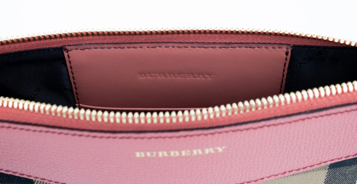 Burberry Peyton House Check Derby Cinnamon Red Grain Leather Pouch Crossbody Bag