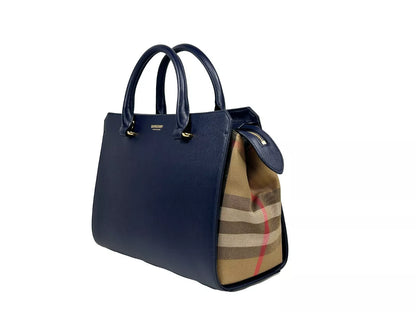 Burberry Small Banwell Leather Tote Bag Purse Blue