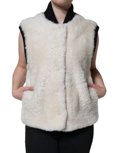 Burberry White WARRENFORD Shearling Leather Vest Coat Jacket - IT44 | L