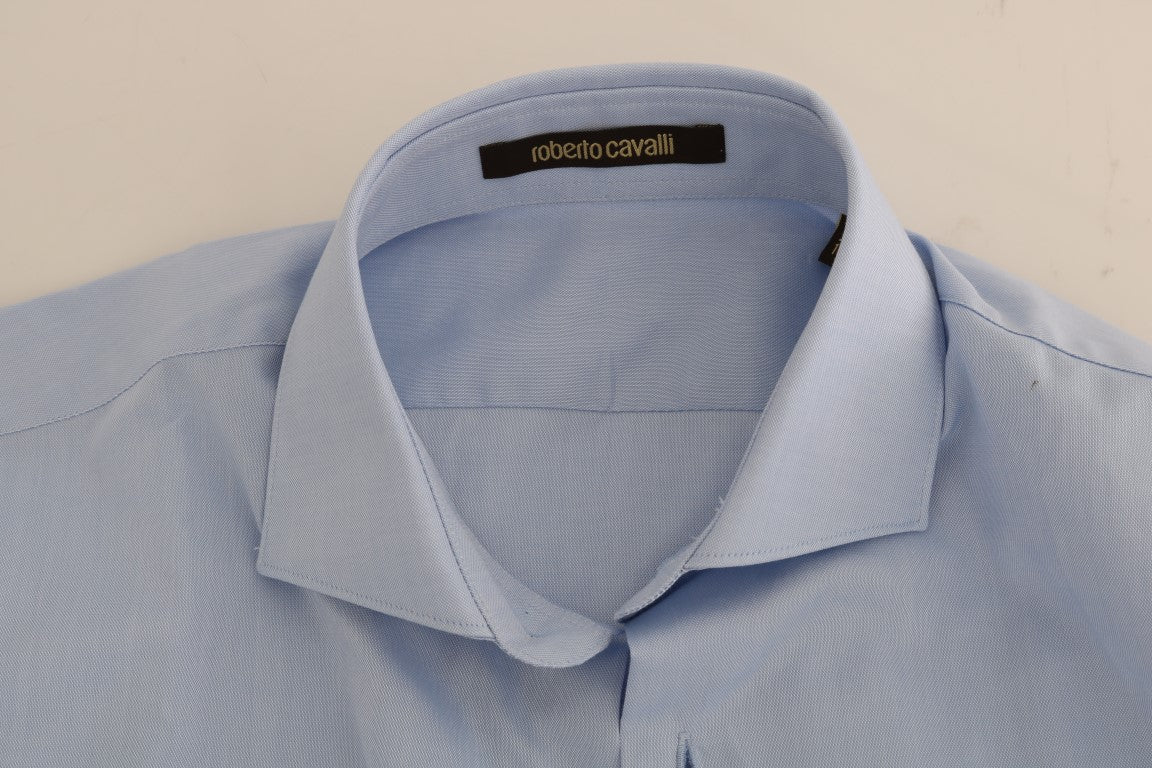 Cavalli Light Blue Cotton Dress Shirt - 39