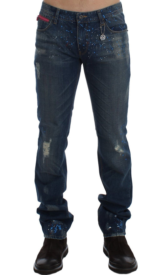 Costume National Chic Blue Wash Painted Slim Fit Jeans - W34