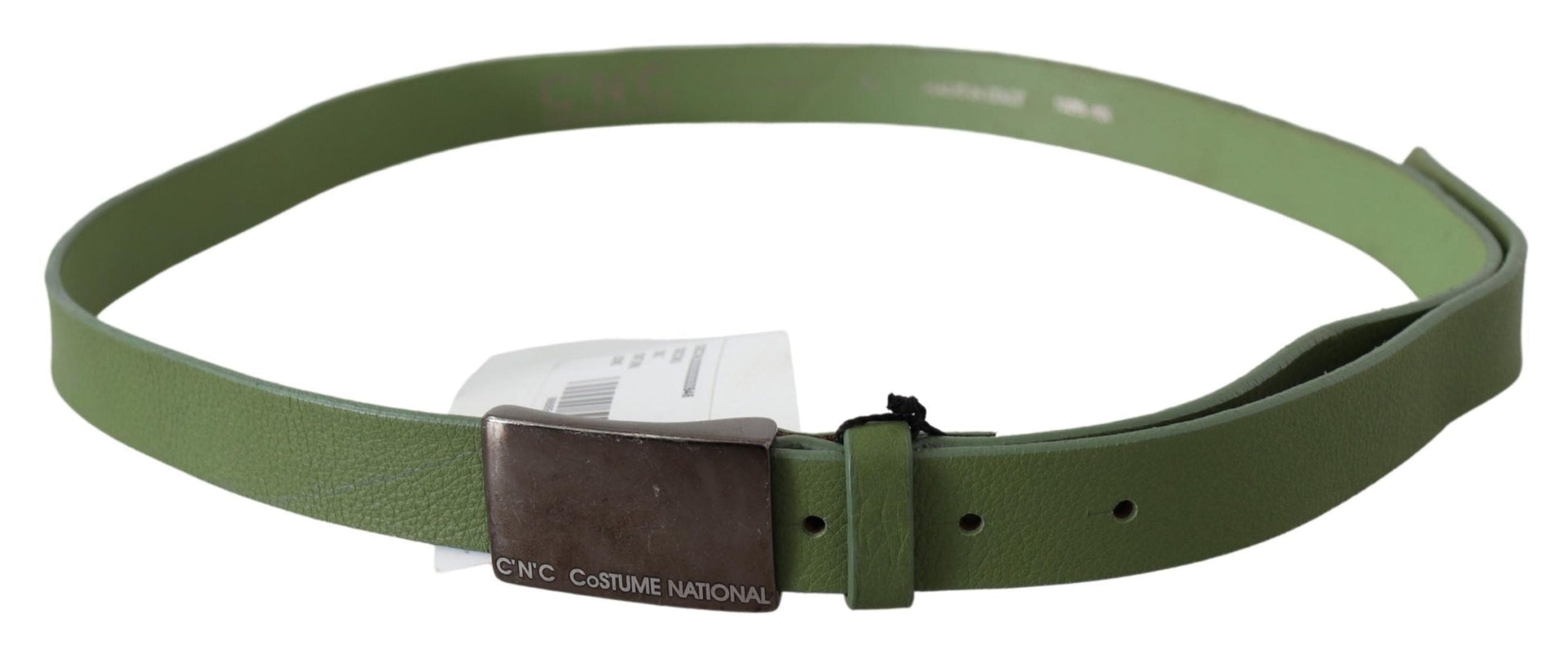 Costume National Chic Green Leather Waist Belt with Silver Buckle - 100 cm / 40 Inches