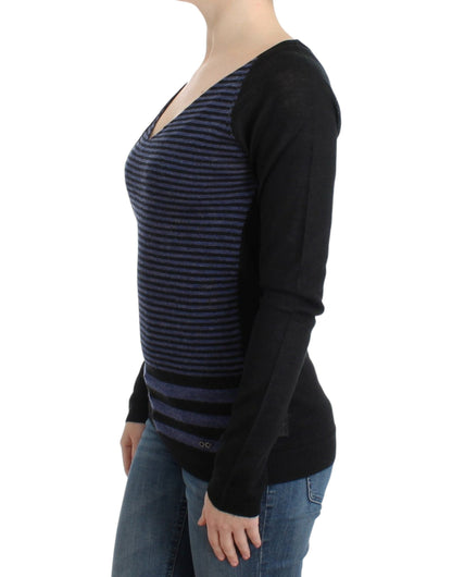 Costume National Chic Striped V-Neck Wool Blend Sweater - XS