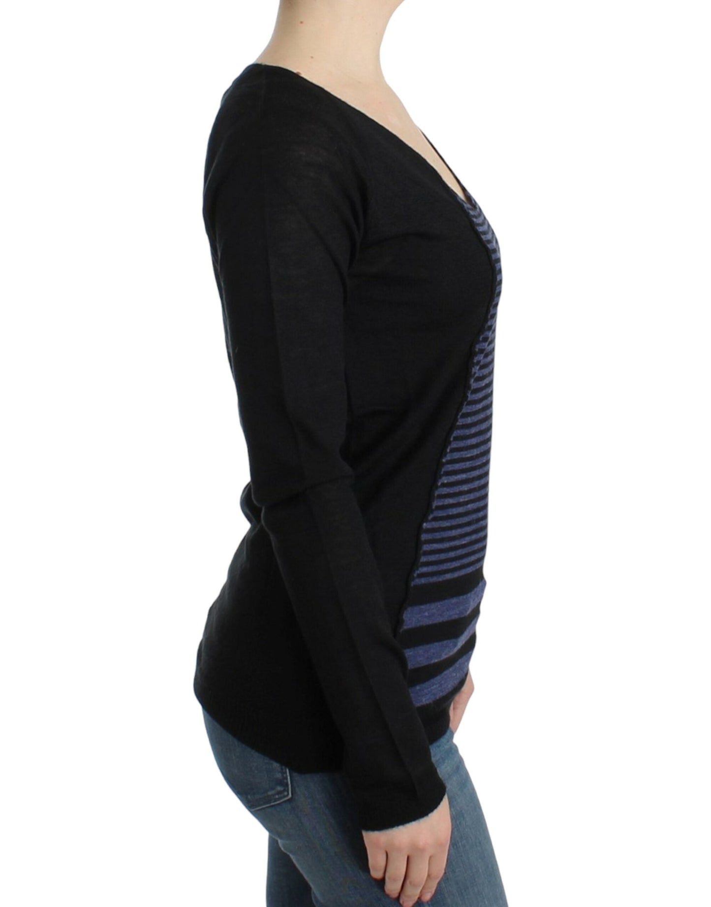 Costume National Chic Striped V-Neck Wool Blend Sweater - XS