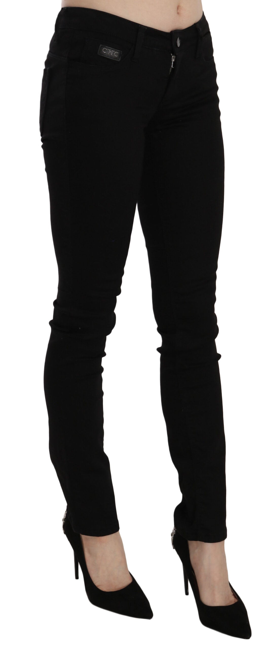 Costume National Elegant Black Mid Waist Slim Fit Jeans - W26