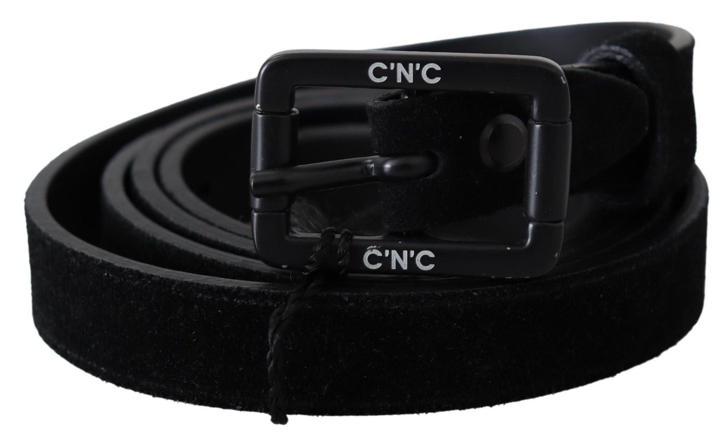 Costume National Elegant Black Velvet Buckle Leather Belt - 100 cm / 40 Inches