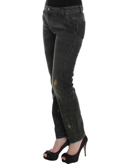 Costume National Sleek Gray Straight Leg Distressed Jeans - W26