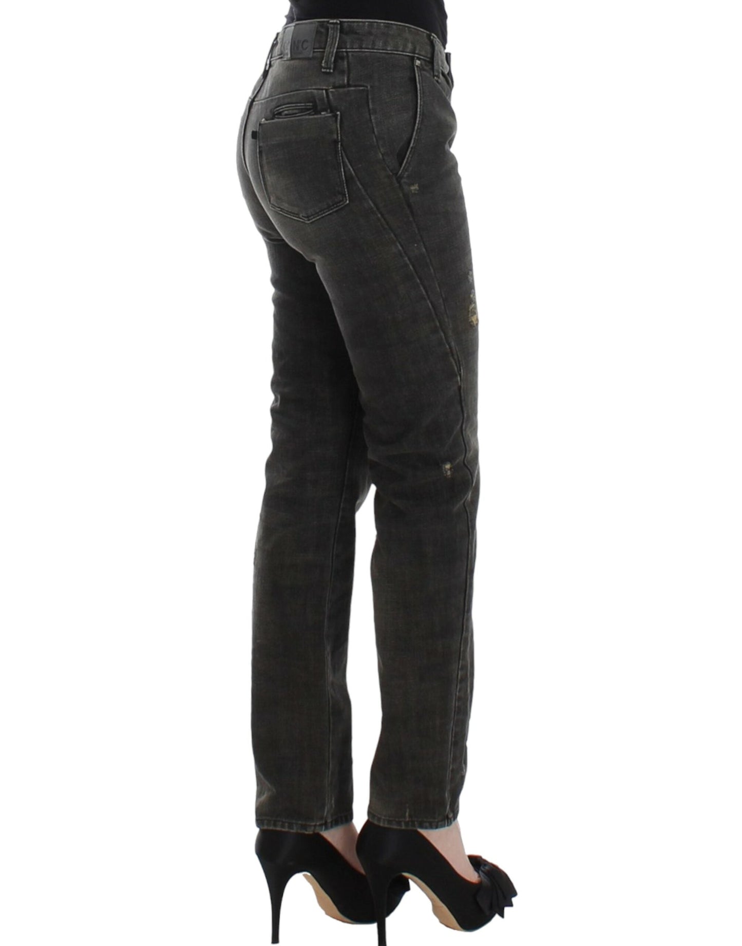 Costume National Sleek Gray Straight Leg Distressed Jeans - W26