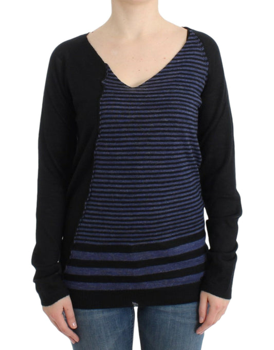 Costume National Striped V-Neck Luxury Sweater - M