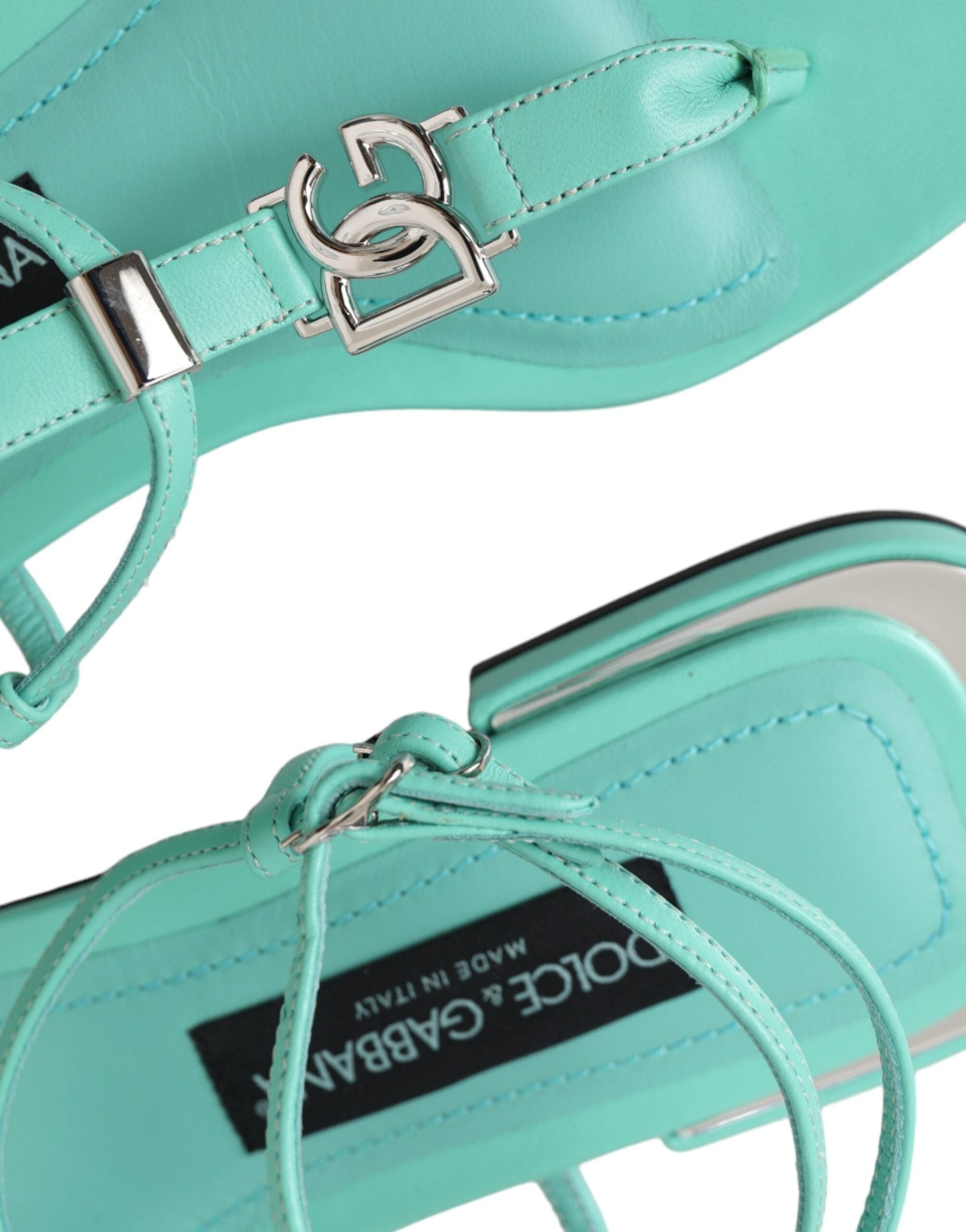 Dolce & Gabbana Aqua Green Leather Ankle Strap Flats Sandals Shoes - EU36/US5.5