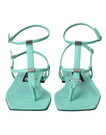 Dolce & Gabbana Aqua Green Leather Ankle Strap Flats Sandals Shoes - EU36/US5.5