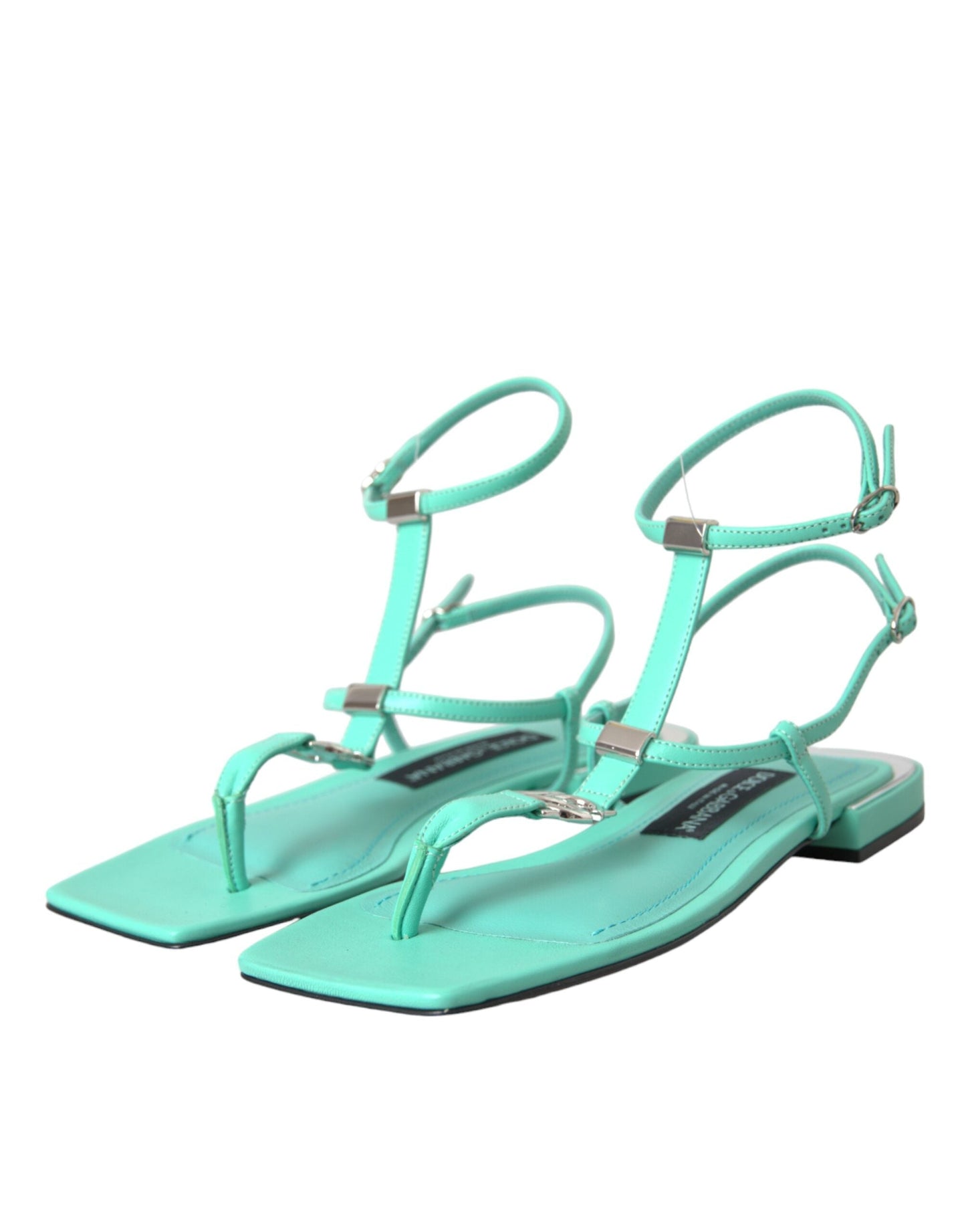 Dolce & Gabbana Aqua Green Leather Ankle Strap Flats Sandals Shoes - EU36/US5.5