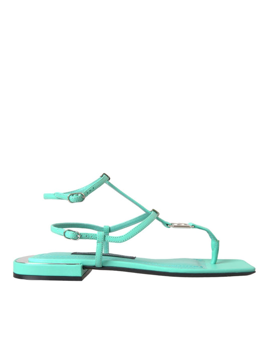 Dolce & Gabbana Aqua Green Leather Ankle Strap Flats Sandals Shoes - EU36/US5.5