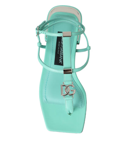 Dolce & Gabbana Aqua Green Leather Ankle Strap Flats Sandals Shoes - EU36/US5.5