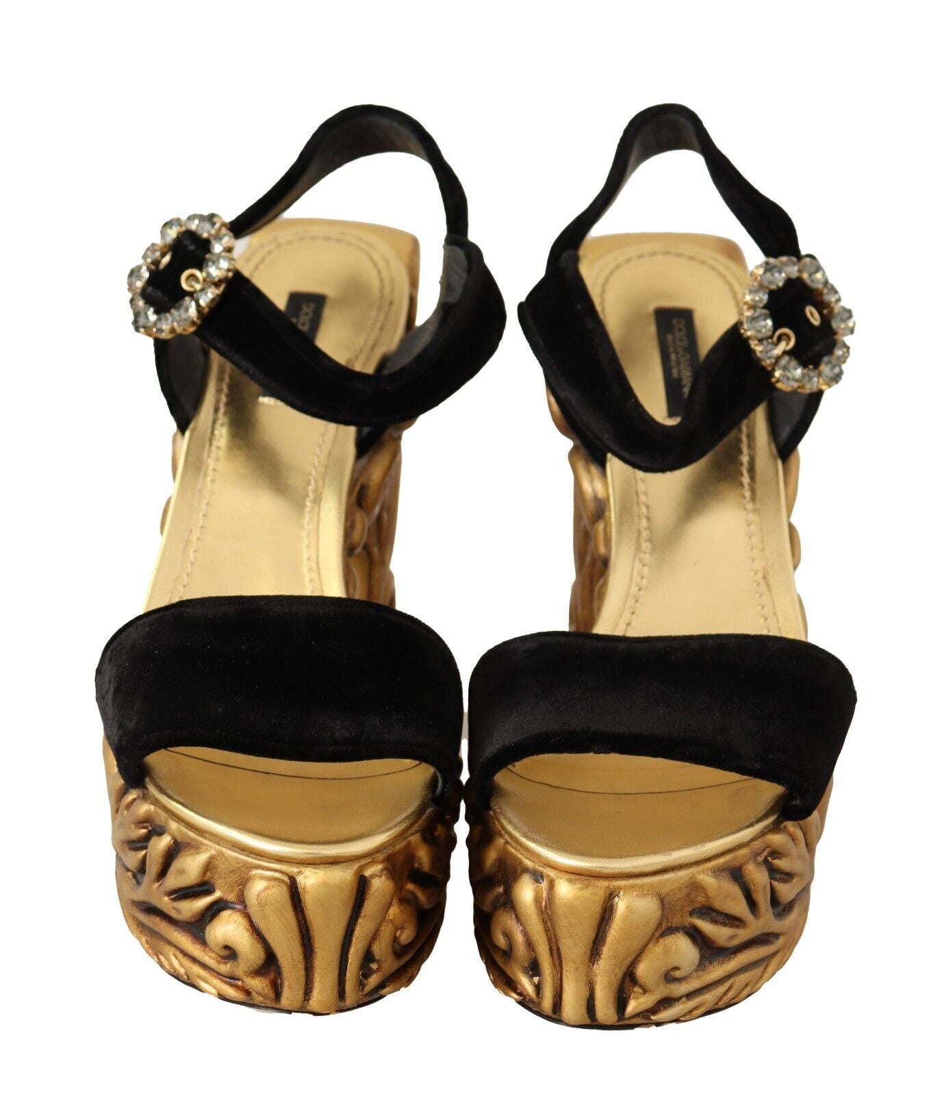 Dolce & Gabbana Baroque Velvet Heels in Black and Gold