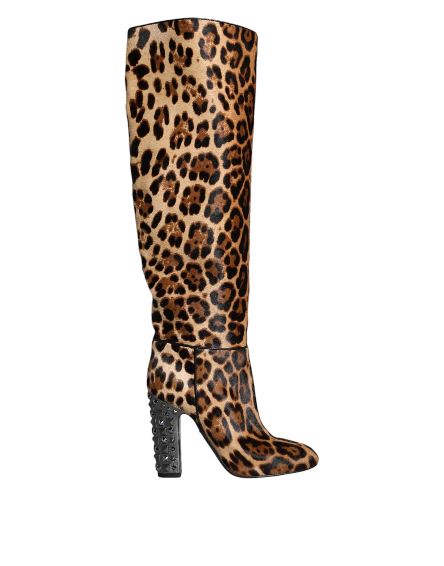 Dolce & Gabbana Beige Black Leopard Knee High Boots Shoes - EU37/US6.5