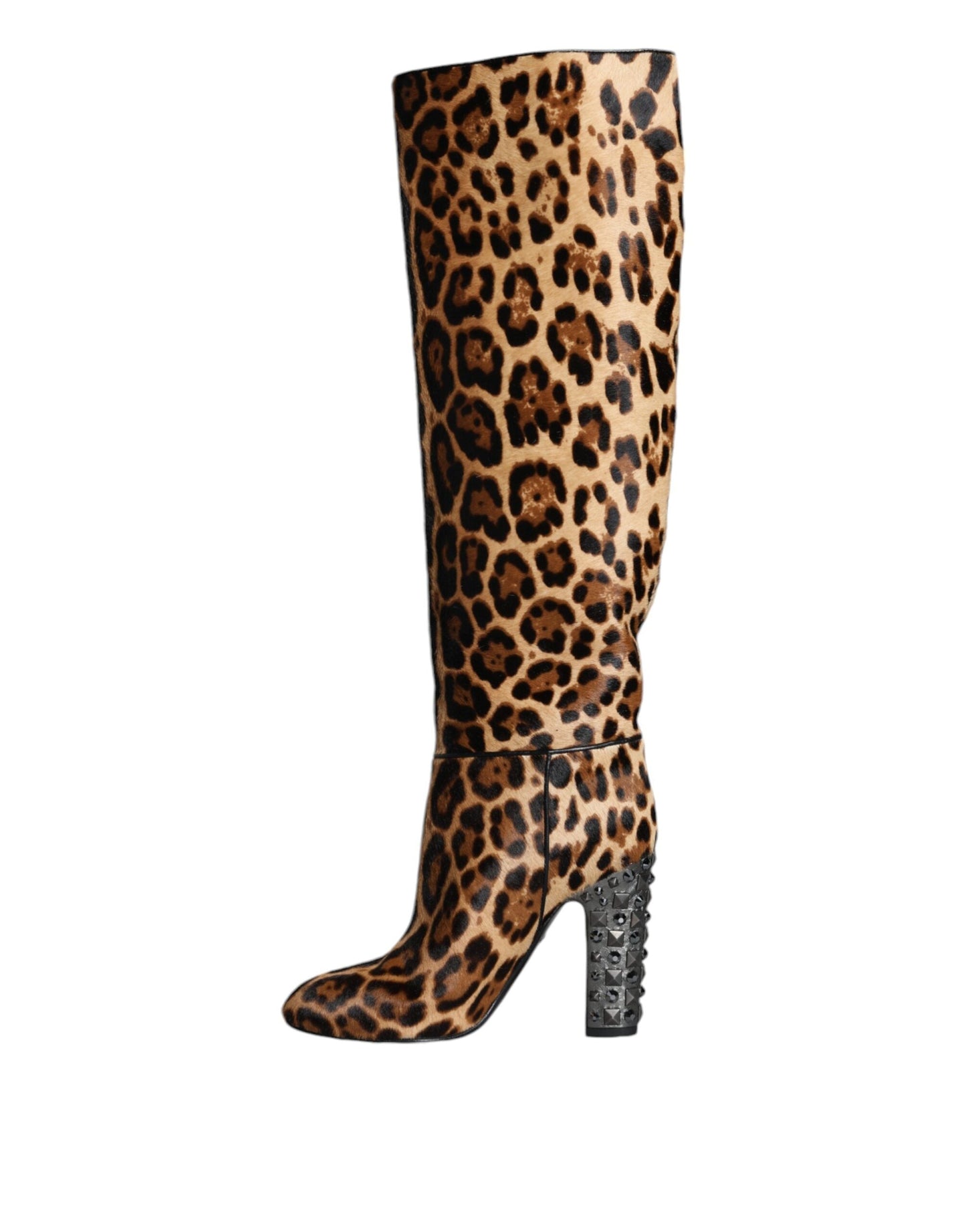 Dolce & Gabbana Beige Black Leopard Knee High Boots Shoes - EU37/US6.5