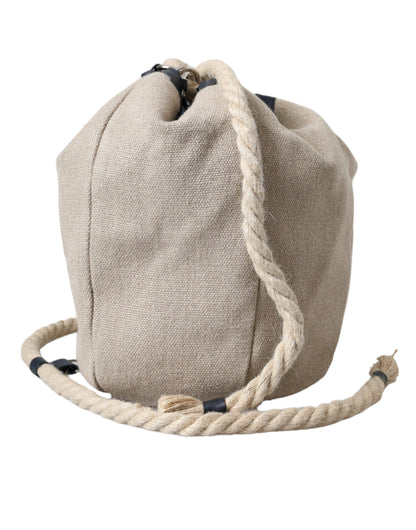 Dolce & Gabbana Beige Canvas Fabric Bucket Sack Pouch Purse Bag