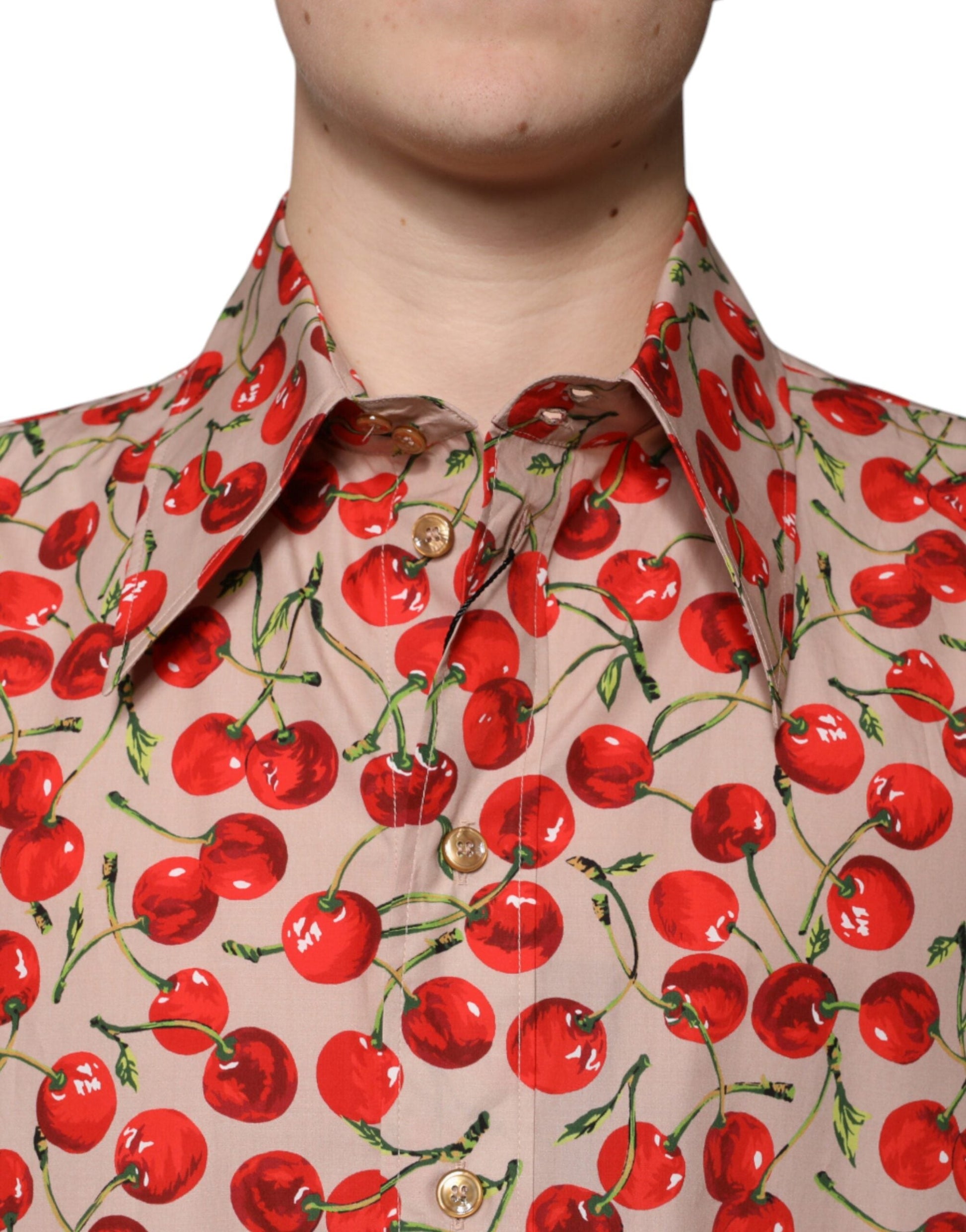 Dolce & Gabbana Beige Cherry Button Down Men Casual Shirt - IT40 | M