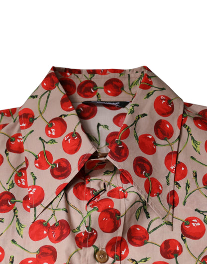 Dolce & Gabbana Beige Cherry Button Down Men Casual Shirt - IT40 | M