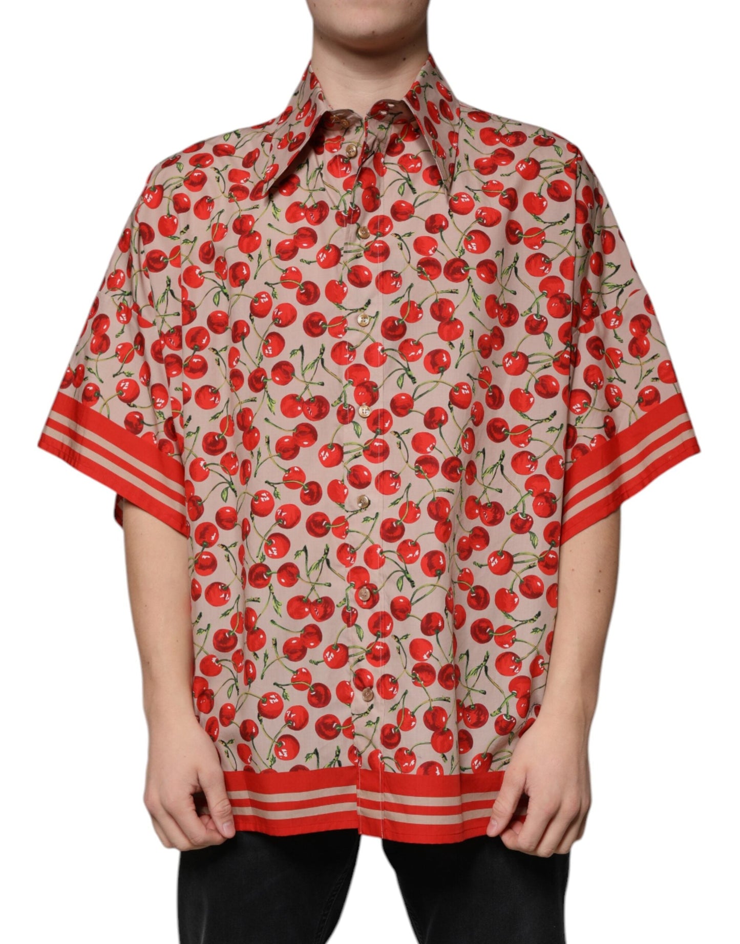 Dolce & Gabbana Beige Cherry Button Down Men Casual Shirt - IT40 | M