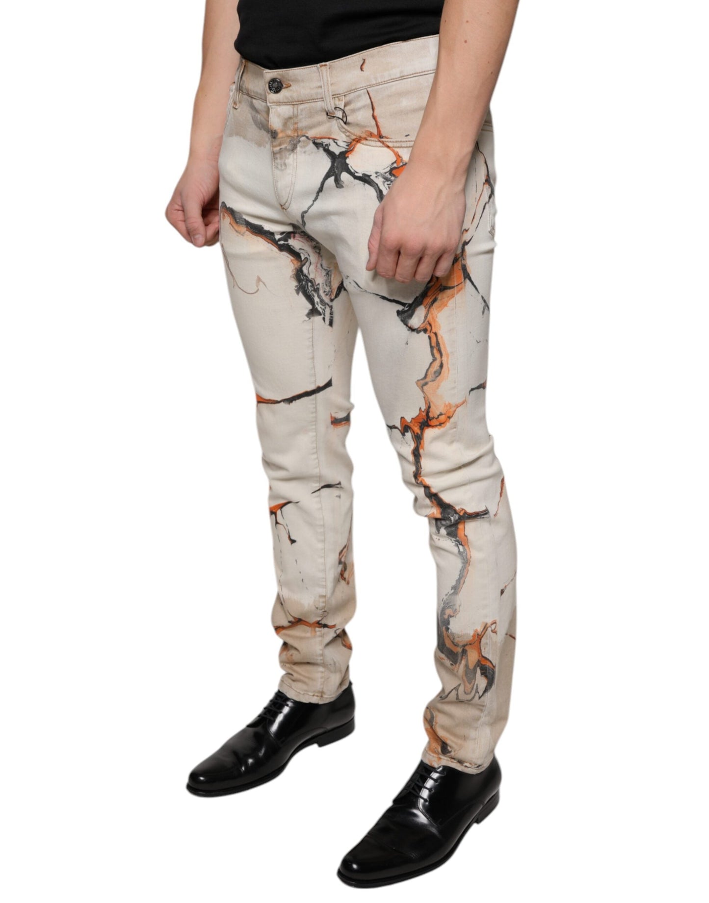 Dolce & Gabbana Beige Cotton Dye Slim Fit Men Denim Jeans - IT48 | M