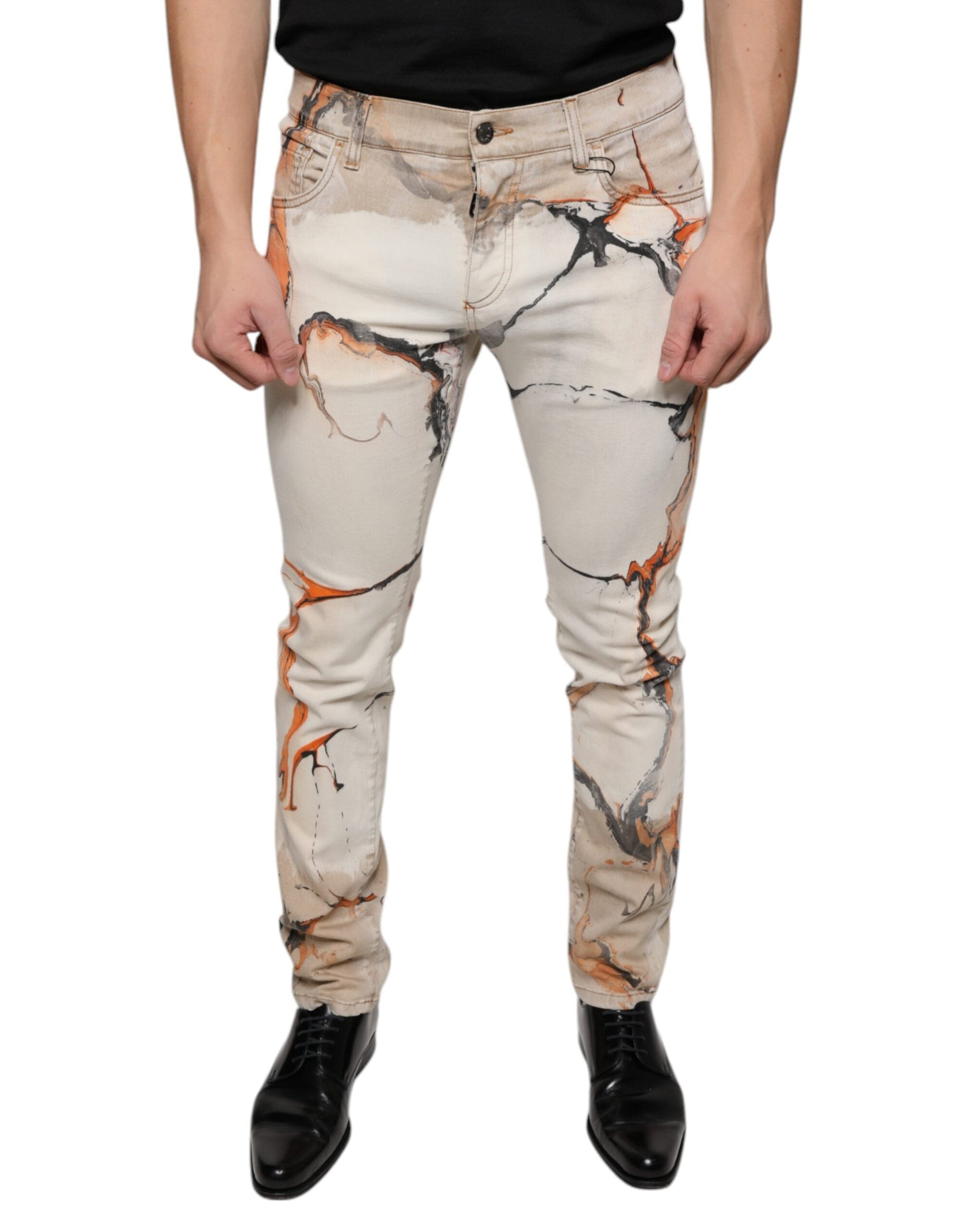 Dolce & Gabbana Beige Cotton Dye Slim Fit Men Denim Jeans - IT48 | M