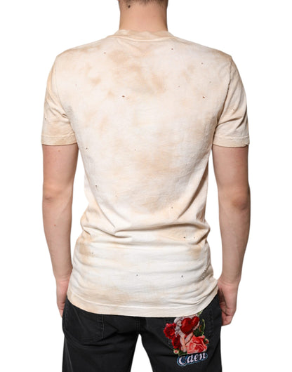 Dolce & Gabbana Beige Graphic Print Cotton V-neck T-shirt - IT48 | M