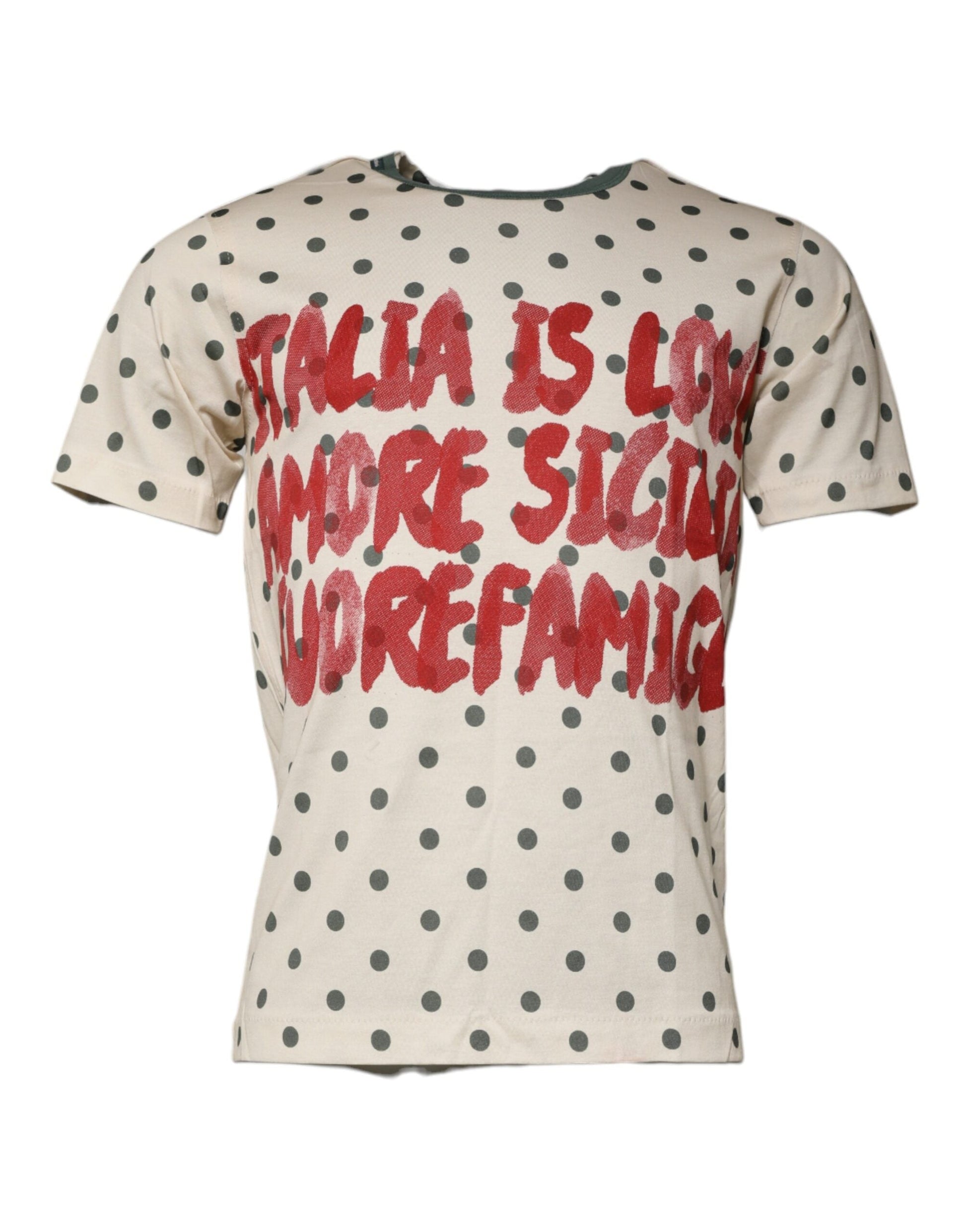 Dolce & Gabbana Beige Graphic Print Polka Dot Cotton T-shirt - IT44 | XS