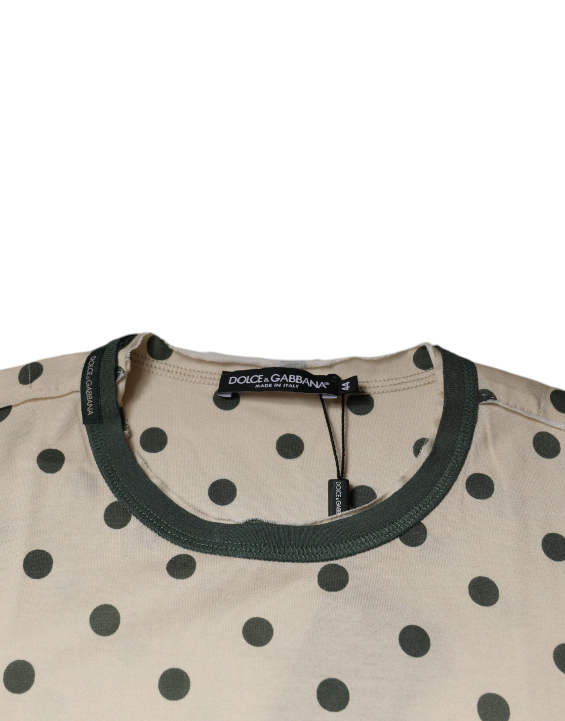 Dolce & Gabbana Beige Graphic Print Polka Dot Cotton T-shirt - IT44 | XS