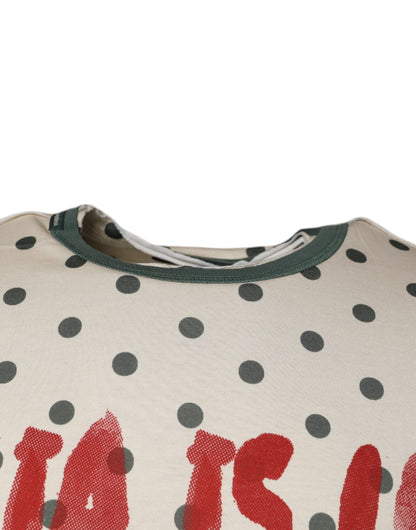 Dolce & Gabbana Beige Graphic Print Polka Dot Cotton T-shirt - IT44 | XS