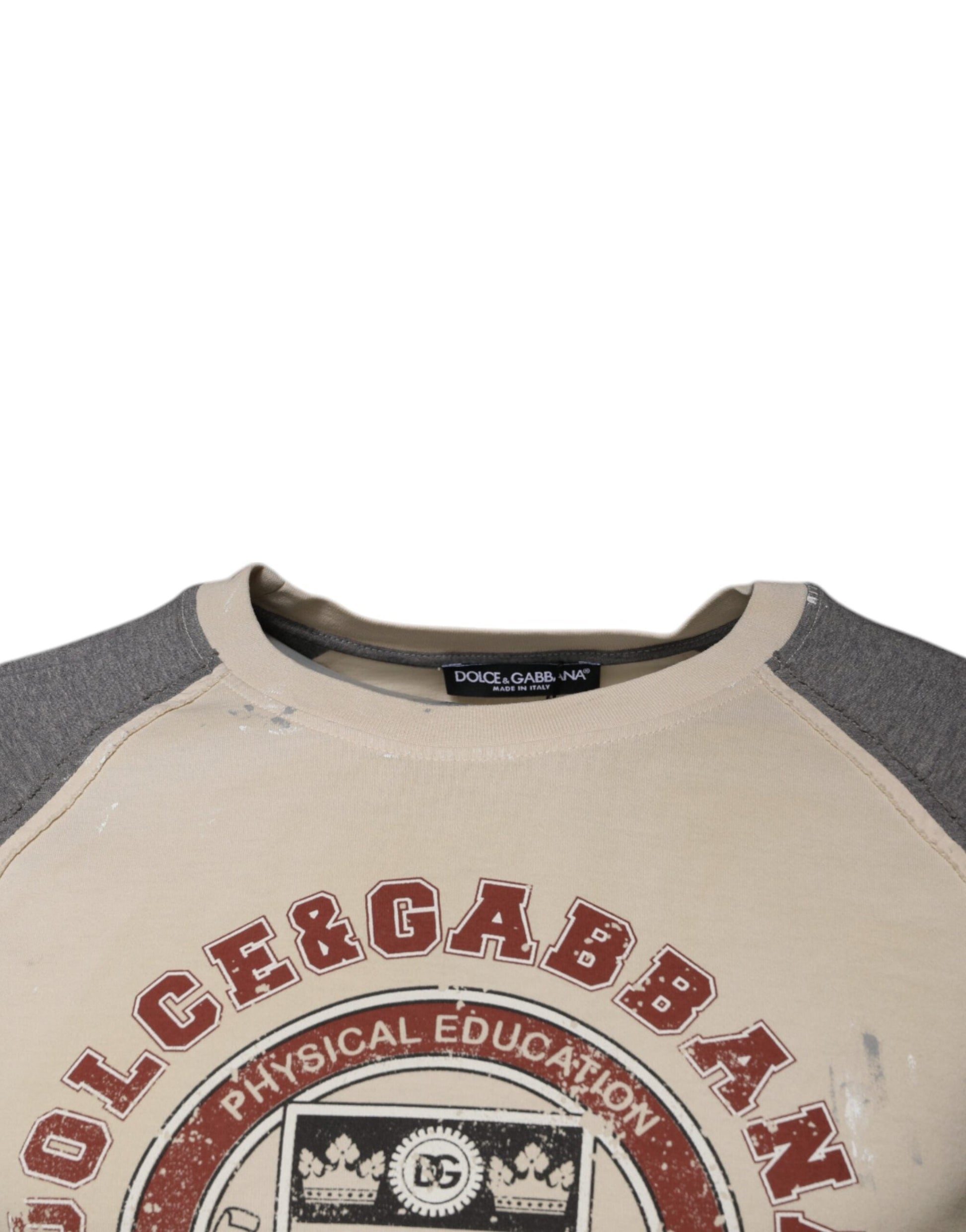 Dolce & Gabbana Beige Gray Graphic Print Cotton Crew Neck T-shirt - IT50 | L