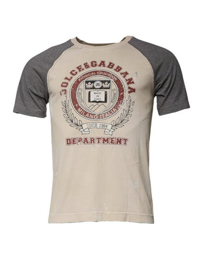 Dolce & Gabbana Beige Gray Graphic Print Cotton Crew Neck T-shirt - IT50 | L